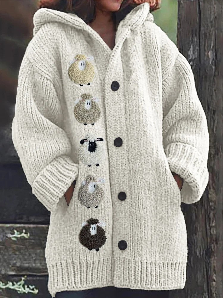 Hooded cardigan in colorful shearling wool
