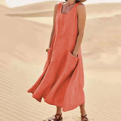 Lola - Sleeveless cotton and linen dress for women