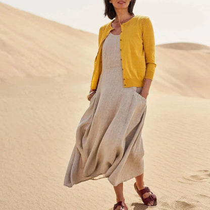 Lola - Sleeveless cotton and linen dress for women