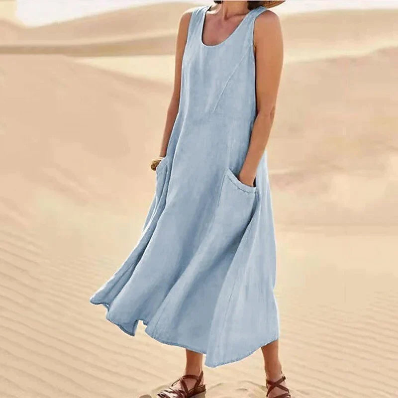 Lola - Sleeveless cotton and linen dress for women