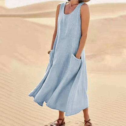 Lola - Sleeveless cotton and linen dress for women