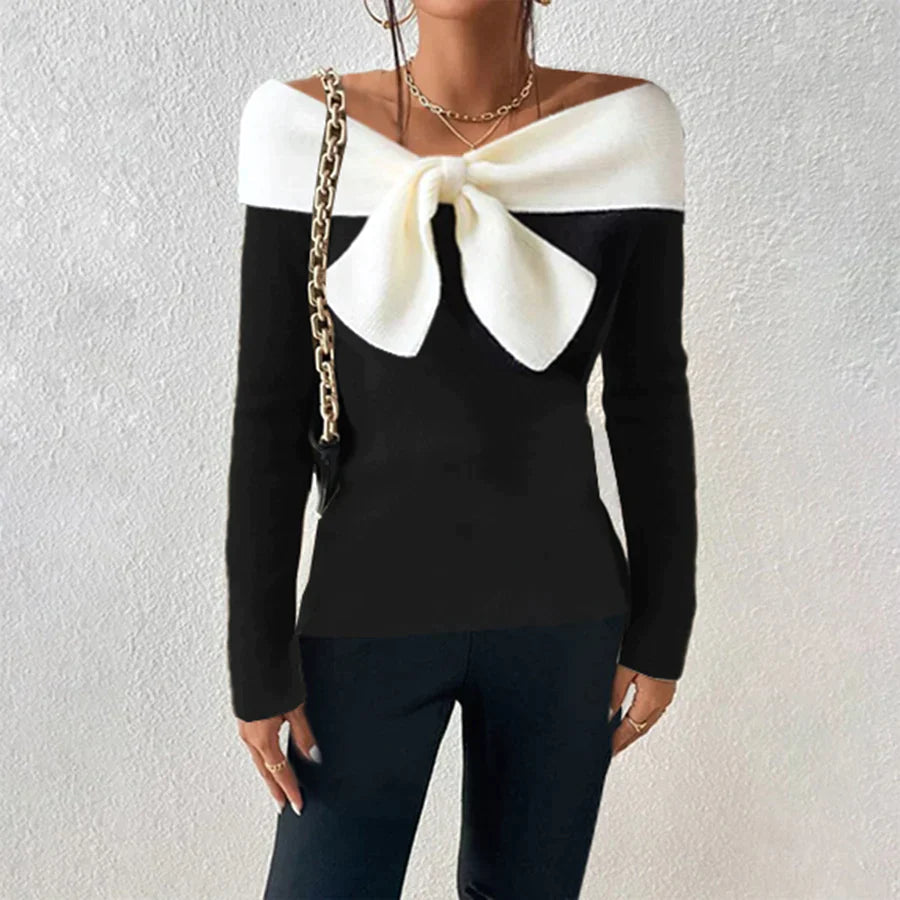 Ursula - Trendy Color Block Off-Shoulder Sweater