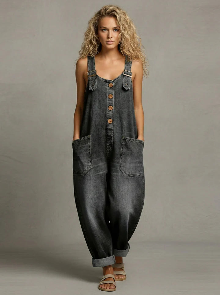 Montana - Combinaison Femme Denim Salopette Large avec Poches et Bretelles