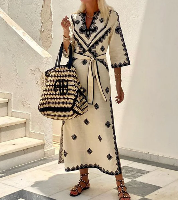 Printed kaftan with baroque border