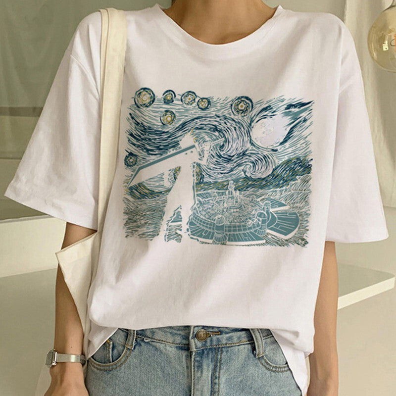 Van Gogh oil painting print T-shirt