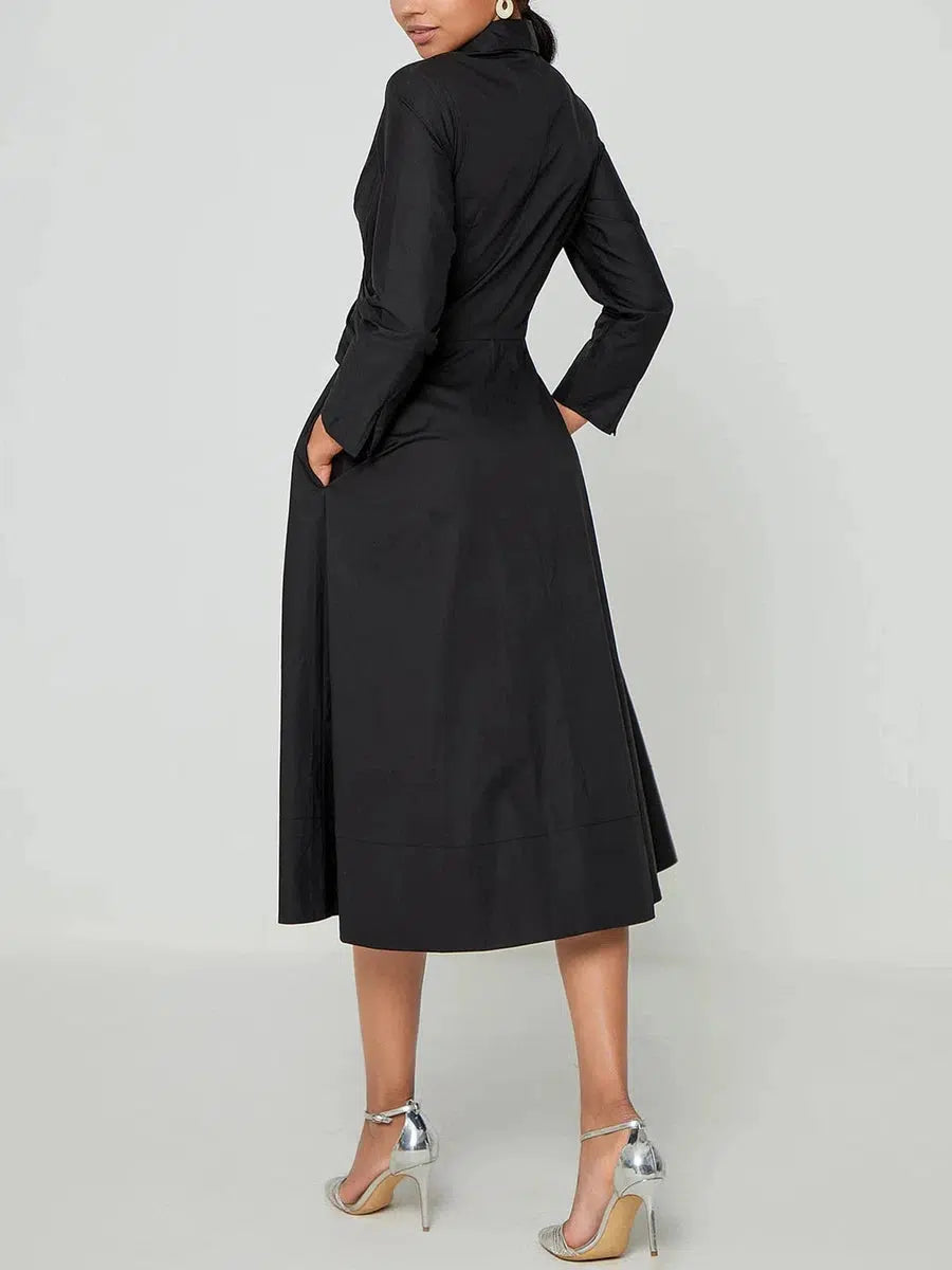 Micaela - Élégante robe midi à manches longues unie