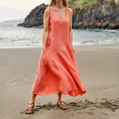 Lola - Sleeveless cotton and linen dress for women