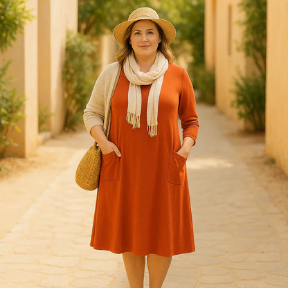Robe Sophie™ avec Manches Longues — Robe Élégante avec Couverture Raffinée du Ventre