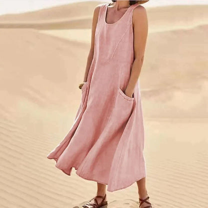 Lola - Sleeveless cotton and linen dress for women