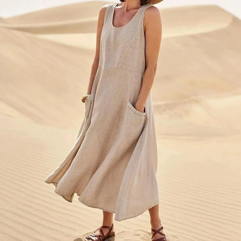 Lola - Sleeveless cotton and linen dress for women