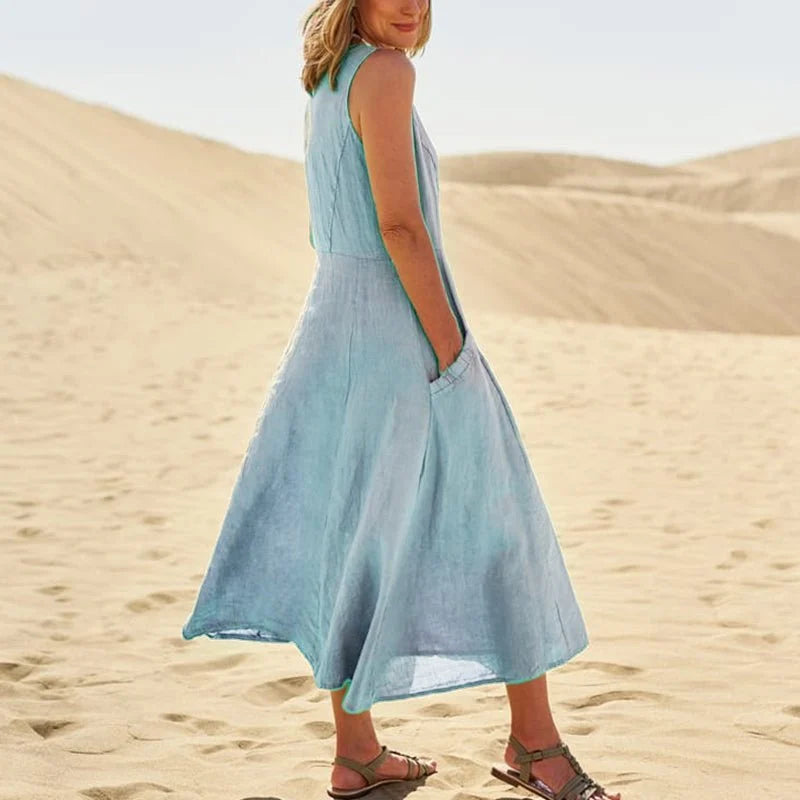 Lola - Sleeveless cotton and linen dress for women