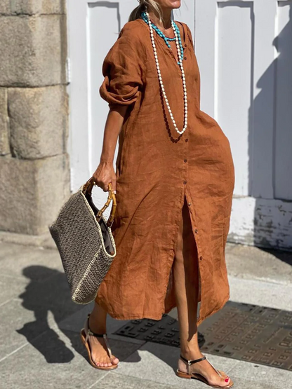 Solid cotton, linen and button dress