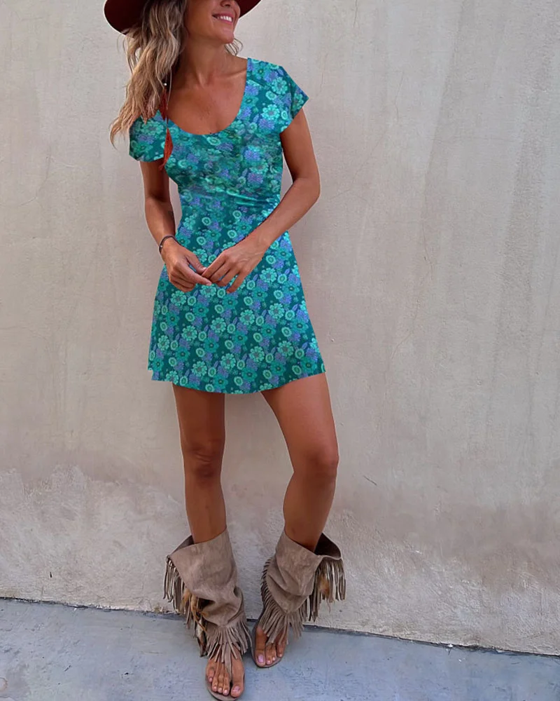 Reversible printed short-sleeved summer dress