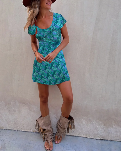 Reversible printed short-sleeved summer dress