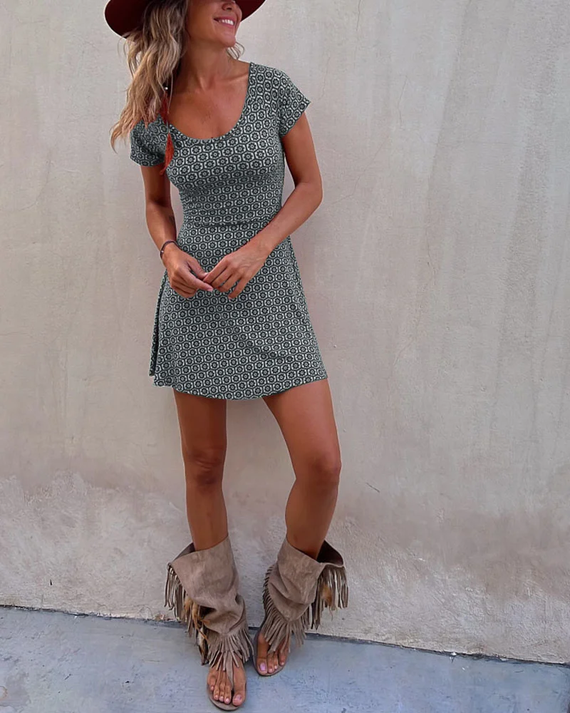 Reversible printed short-sleeved summer dress