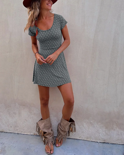 Reversible printed short-sleeved summer dress