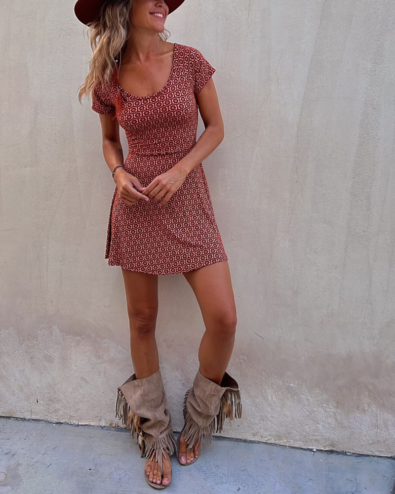 Reversible printed short-sleeved summer dress