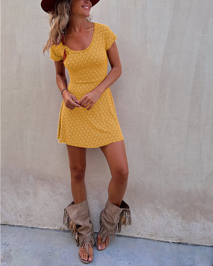 Reversible printed short-sleeved summer dress