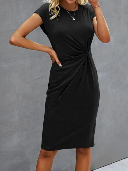 Plain shift dress with neckline tied in the back