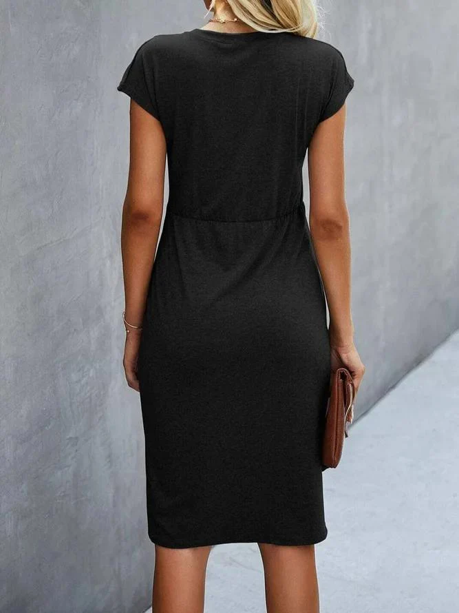 Plain shift dress with neckline tied in the back
