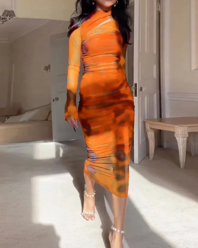 Tie Dye Print Long Sleeve Dress