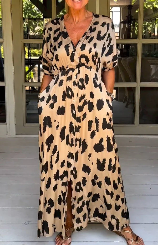 Wild leopard V-neck maxi dress