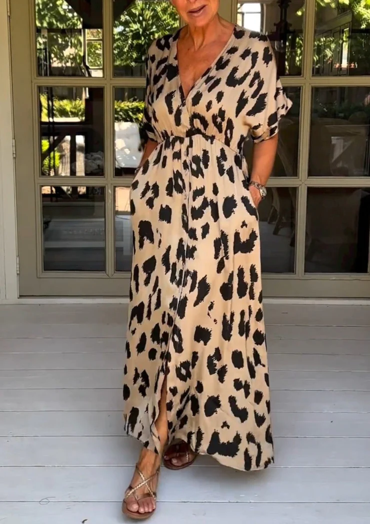 Wild leopard V-neck maxi dress