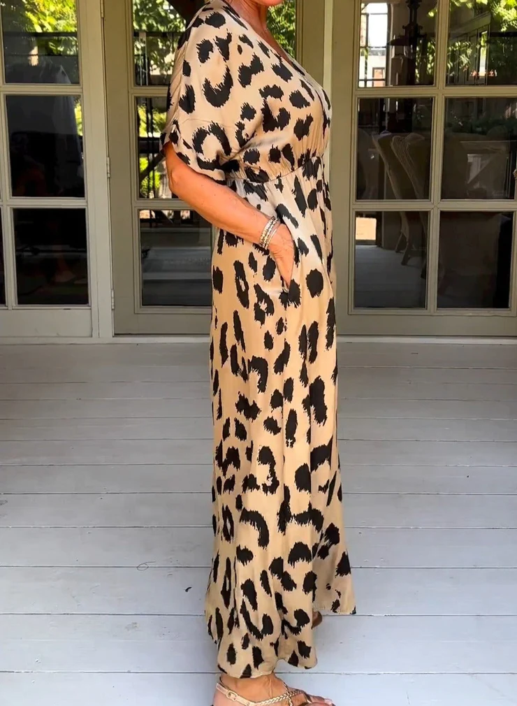Wild leopard V-neck maxi dress