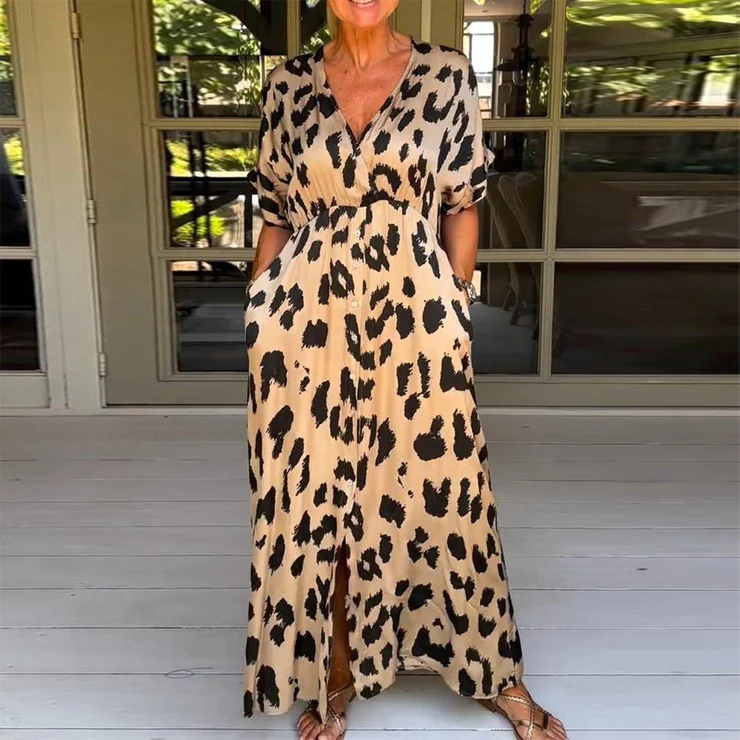 Wild leopard V-neck maxi dress