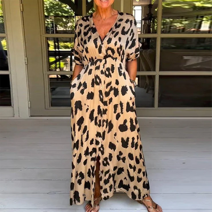 Wild leopard V-neck maxi dress