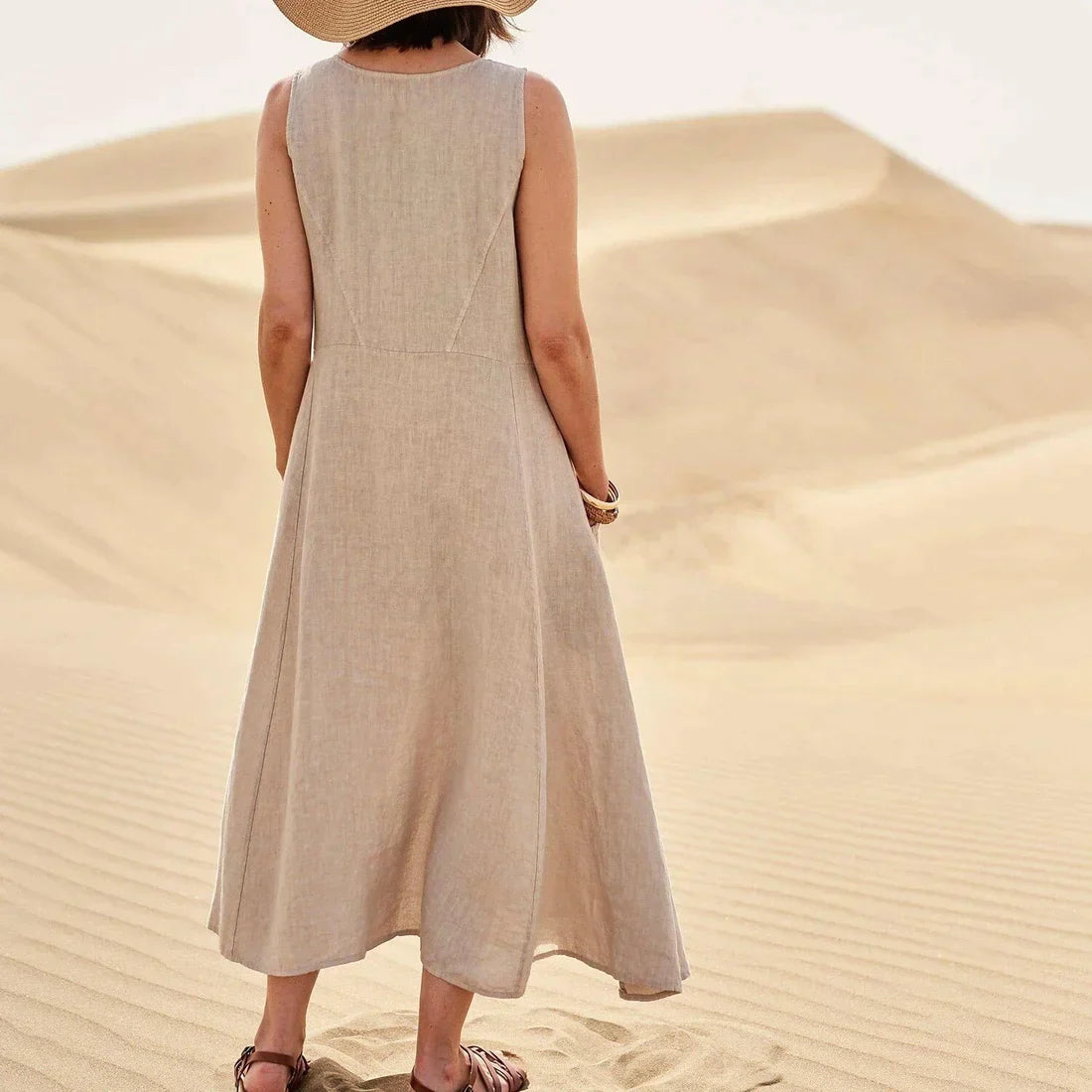 Lola - Sleeveless cotton and linen dress for women
