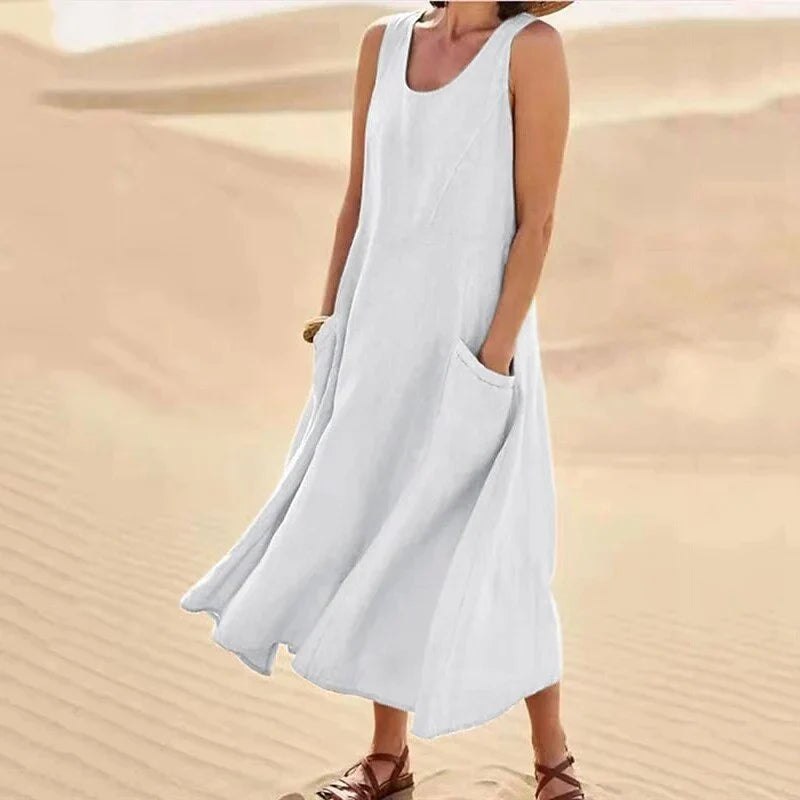 Lola - Sleeveless cotton and linen dress for women