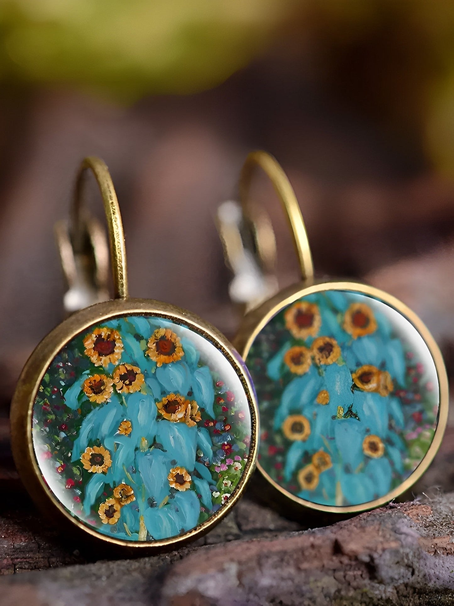 Boucles d'oreilles art vintage peinture à l'huile