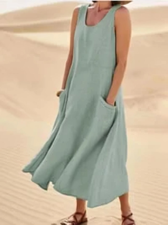 Lola - Sleeveless cotton and linen dress for women