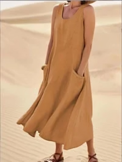 Lola - Sleeveless cotton and linen dress for women