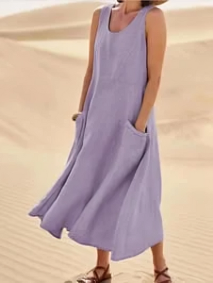 Lola - Sleeveless cotton and linen dress for women