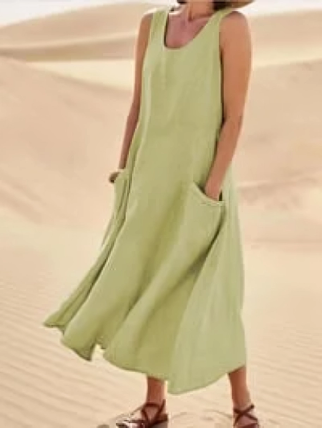 Lola - Sleeveless cotton and linen dress for women