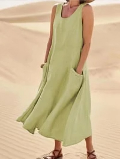 Lola - Sleeveless cotton and linen dress for women