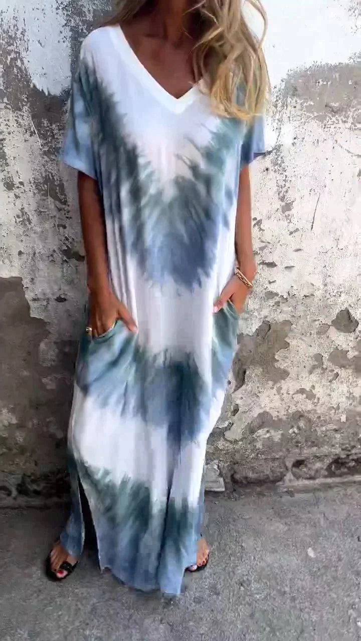 Olivia - Comfortable V-Neck Tie Collar Long Dress