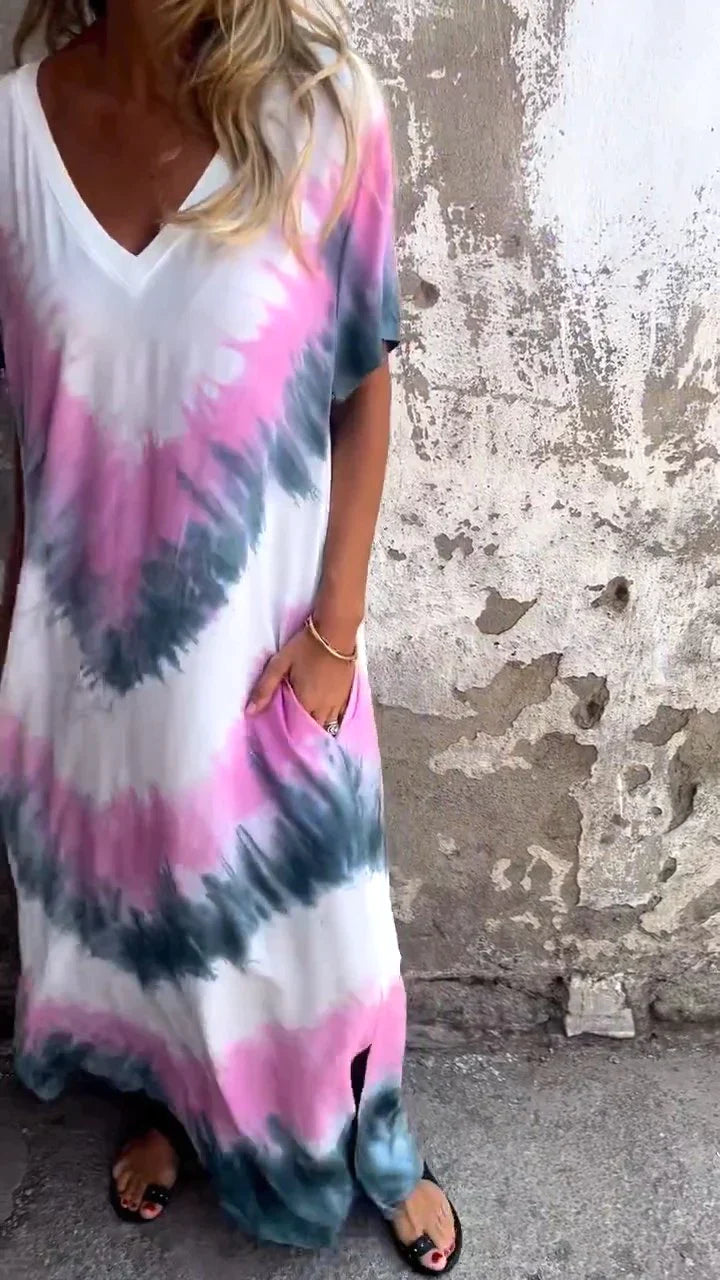 Olivia - Comfortable V-Neck Tie Collar Long Dress
