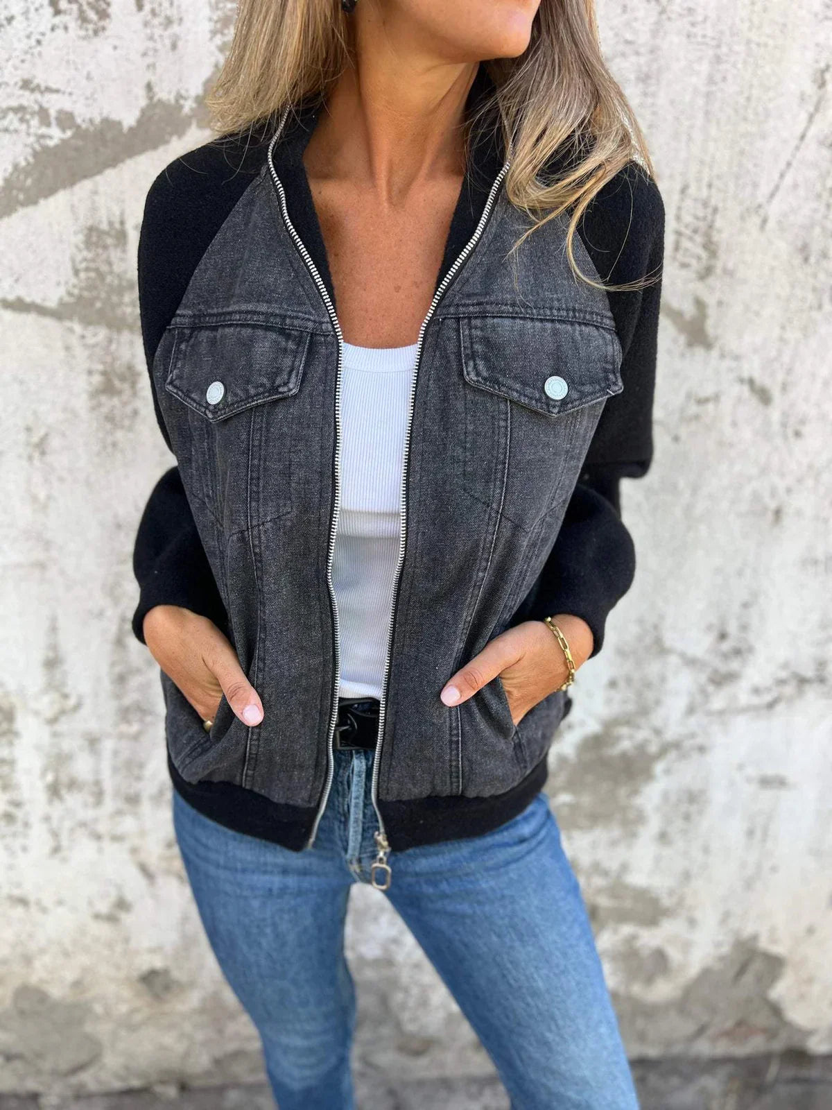 Maria - Veste zippée décontractée à col en V