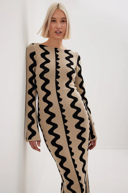 Evelyn™ | Long knit dress with wide sleeves 